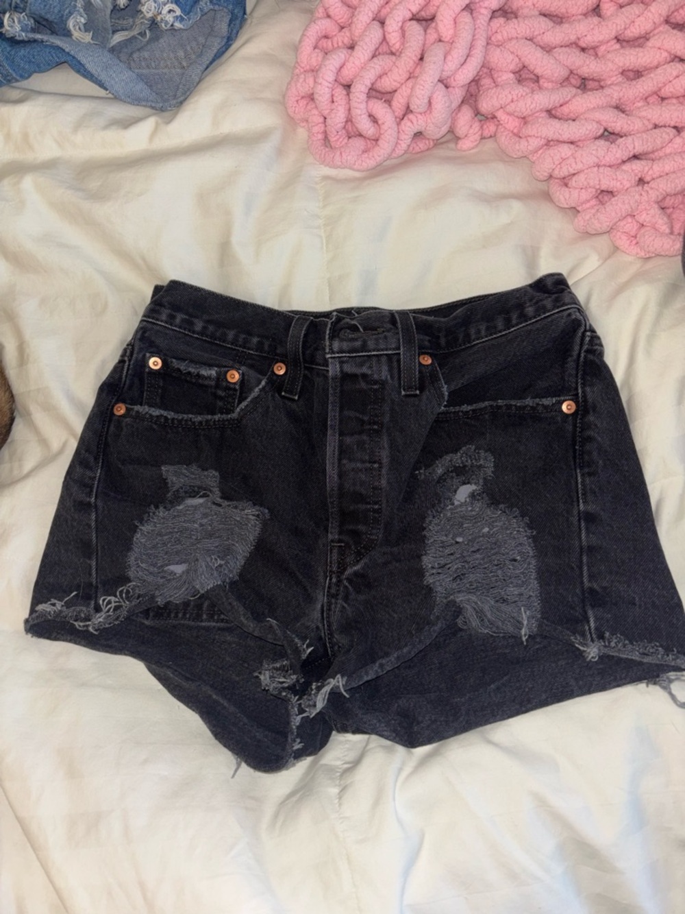 Levi’s High-Waist Distressed Black Denim Women's Shorts